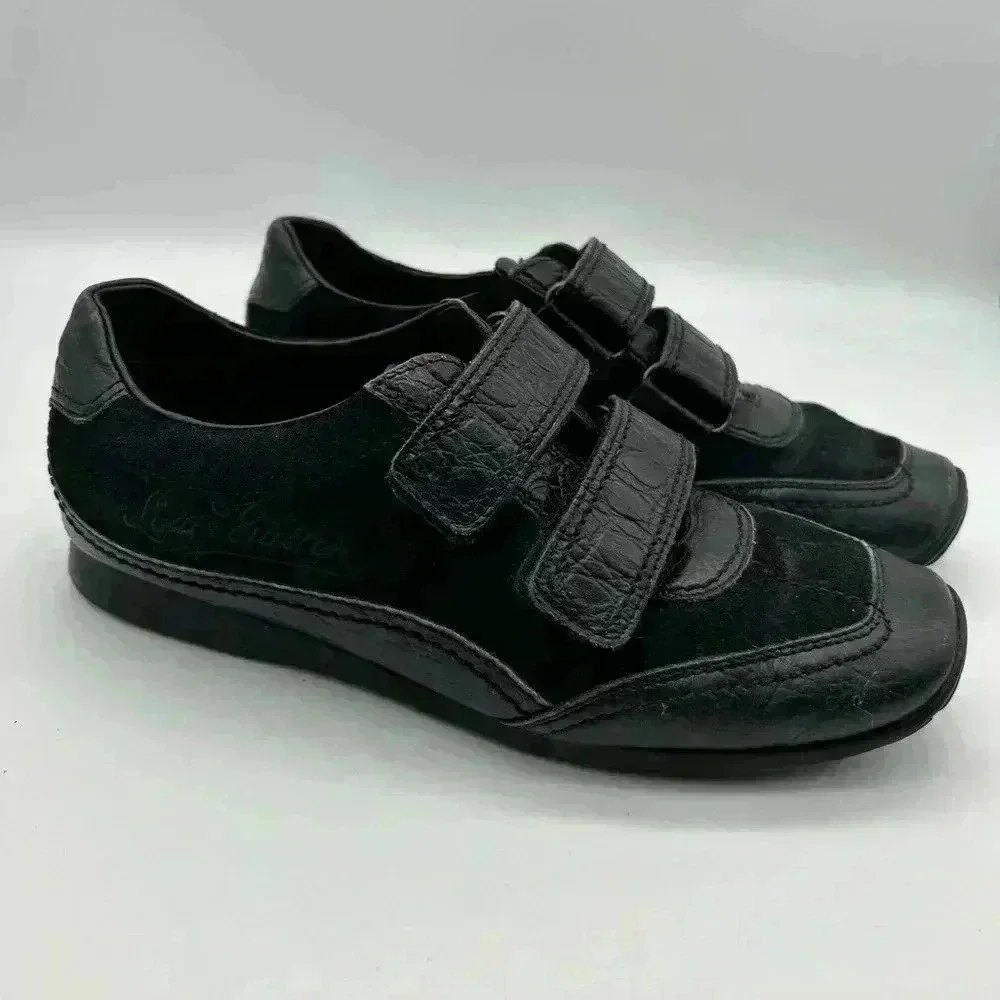 Louis Vuitton Sneakers Women Black Leather suede hook loop closure 36